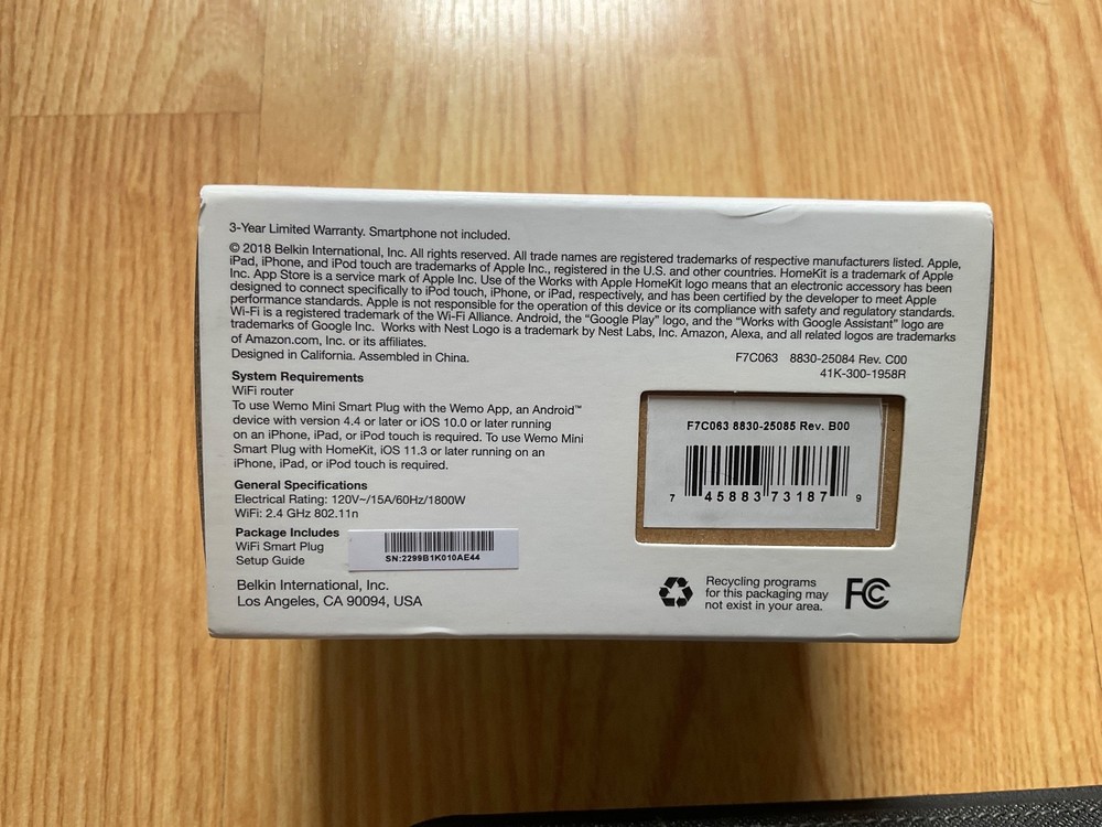 WeMo WiFi Enabled Mini Smart Plug - White (F7C063) - Never used