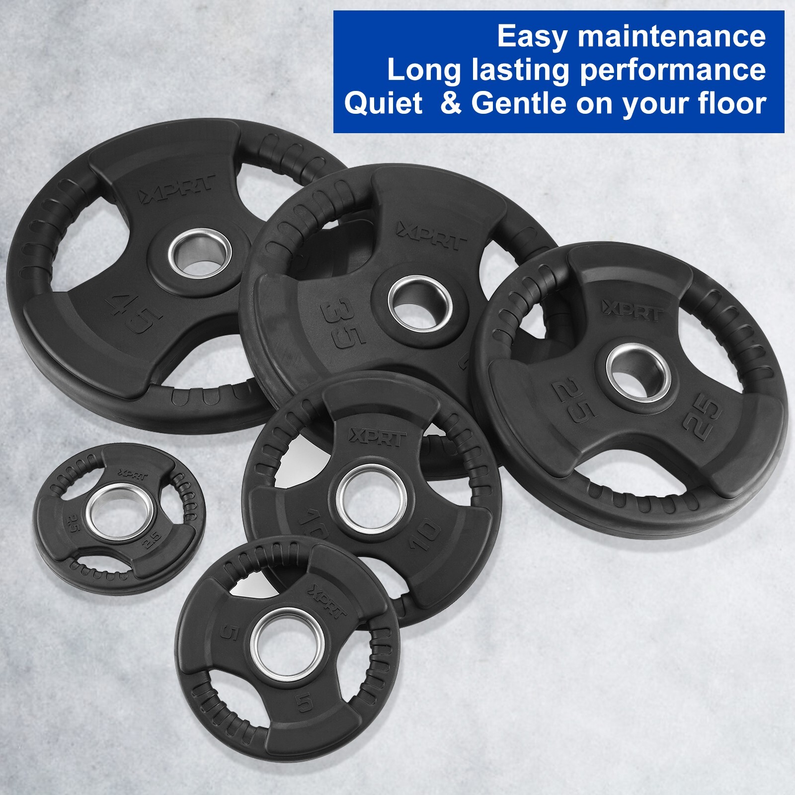 XPRT Fitness Olympic Weight Plates 2.5-45lb Rubber Coated Triple-Grip Home Gym W