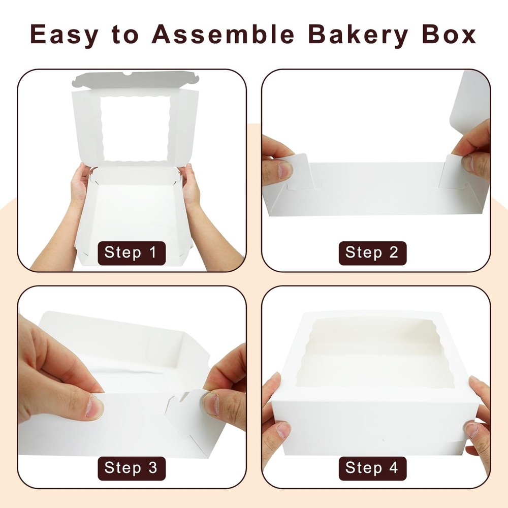 20 Pack Pie Boxes 10x10x2.5 Inch White Bakery Boxes with Window Cookie Box Ch...