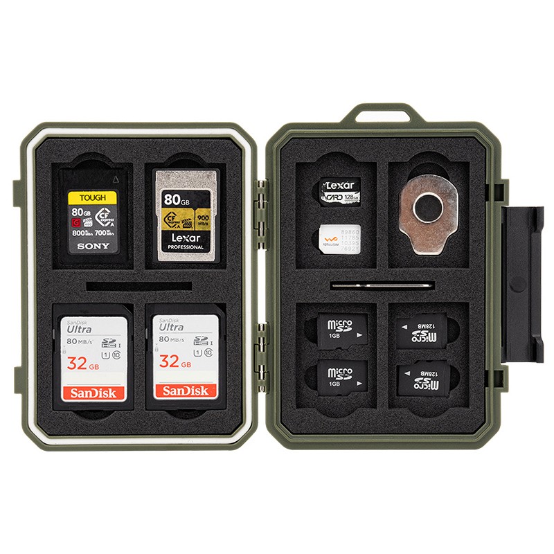 16 Slots Memory Card Case IP67 Waterproof for 4 Micro SD 4 CFexpress Type-A 8 SD