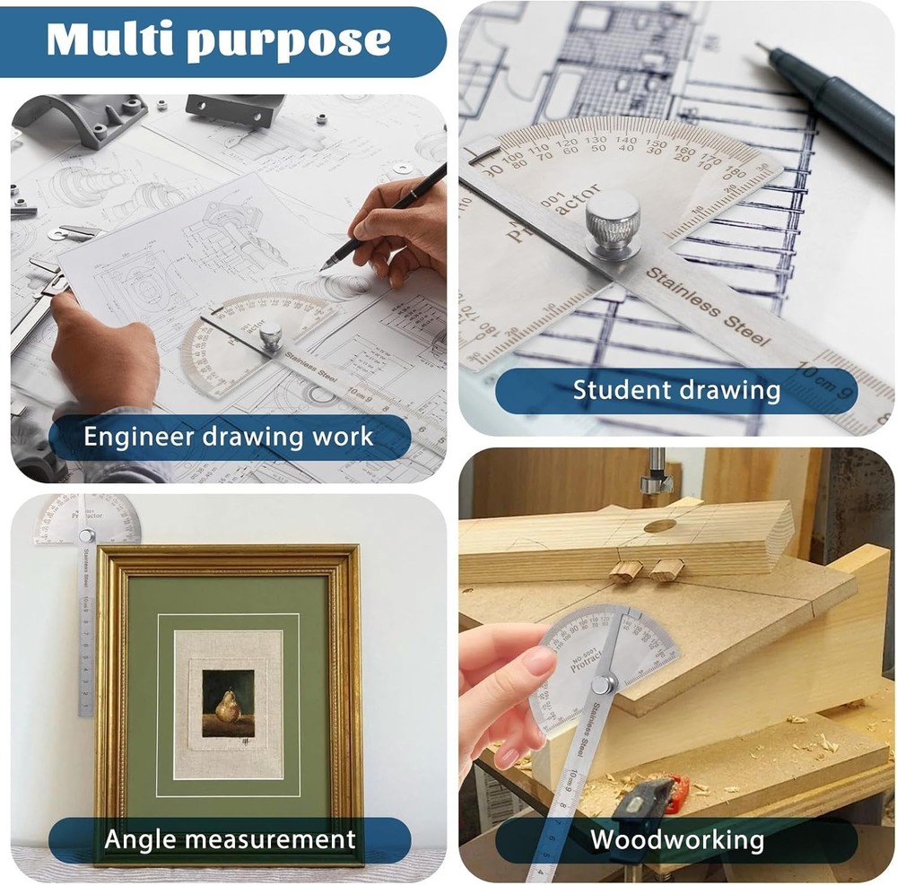 Versatile Stainless Steel Protractor - Ideal for Crafts, Engineering & Woodwork