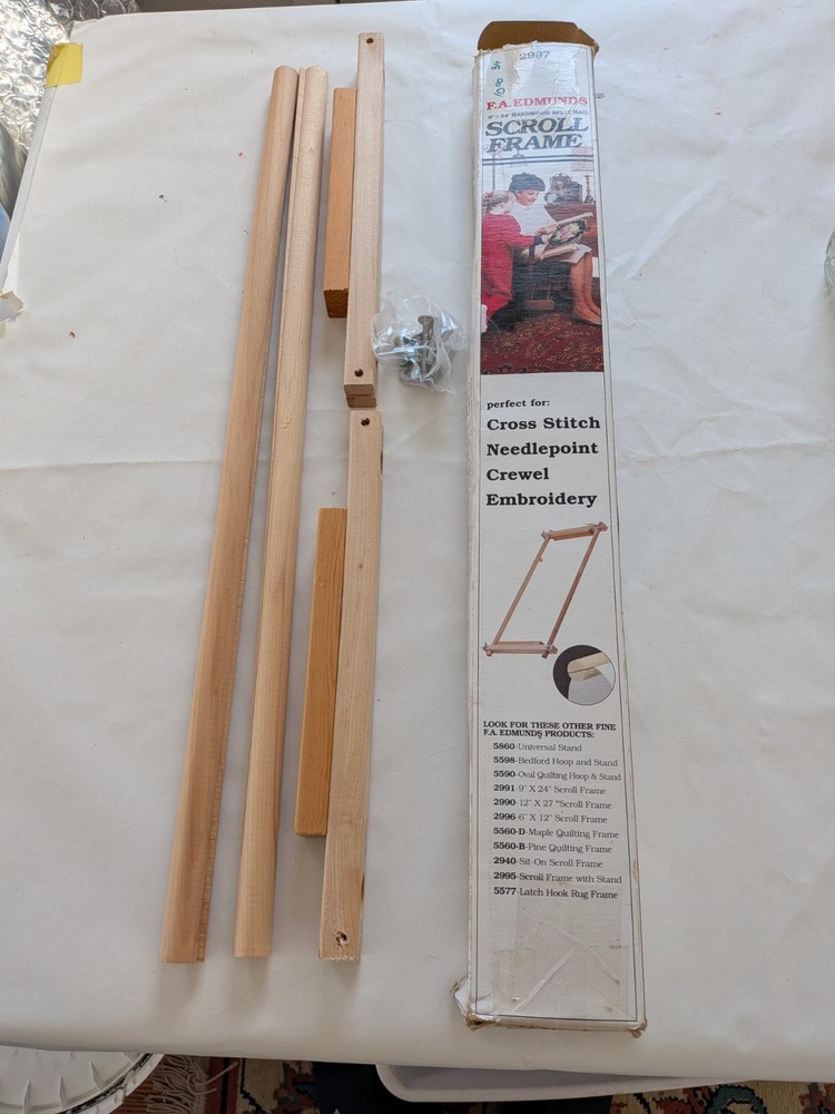 FA Edmunds 9x24 Hardwood Split Rail Scroll Frame Needlepoint Cross Stitch NOS