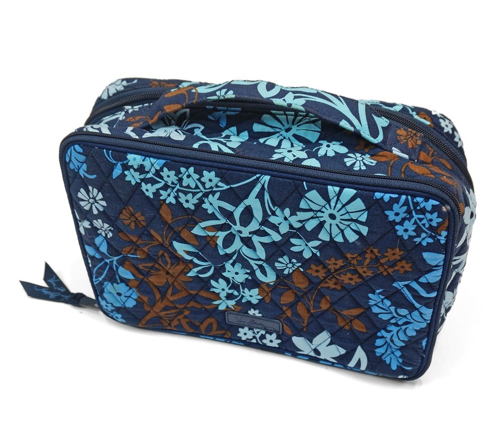 ❤️ vera bradley Java Floral Ultimate Cosmetic Brush Up Train Case Blue