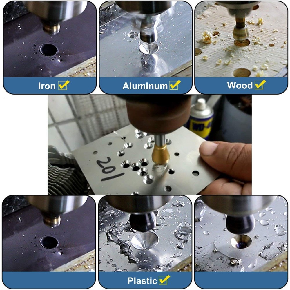 4pcs Titanium Coated Countersink Chamfer Tool Deburring Tool Set Metal Wood D...