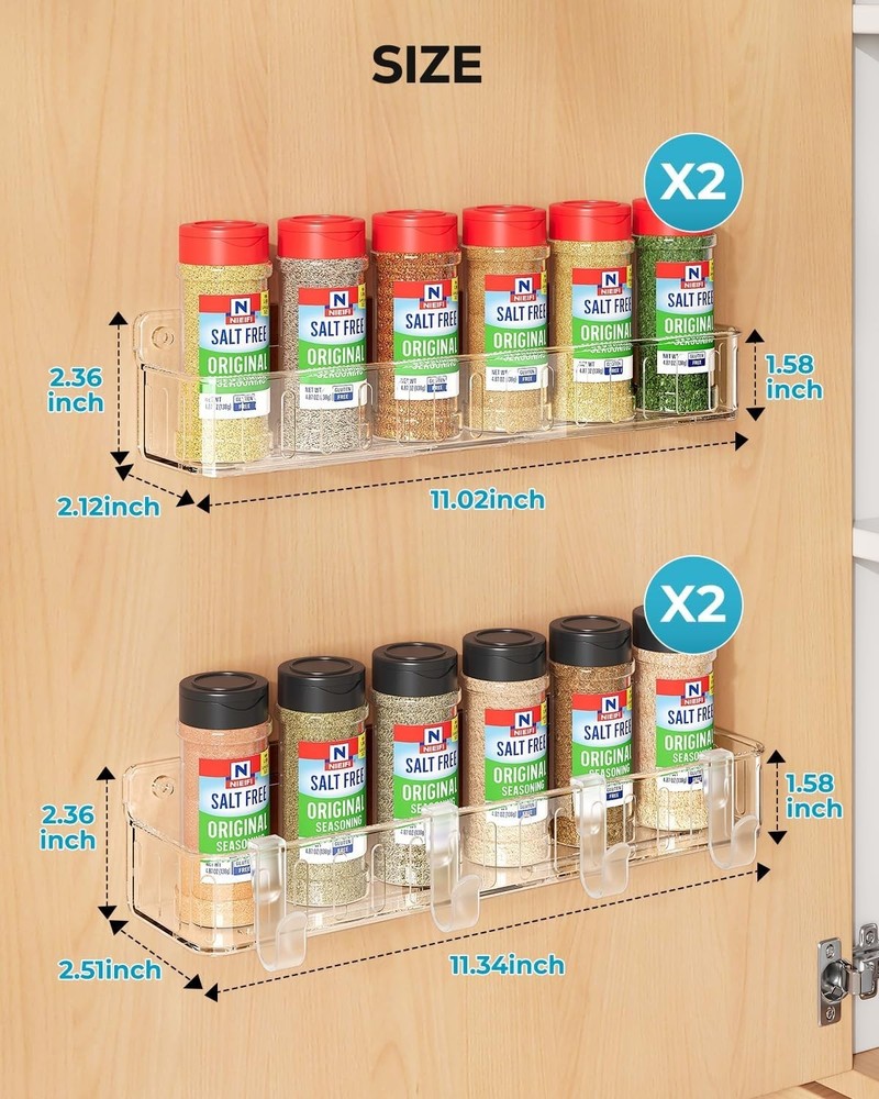 Easy Installation Wall Mount Spice Rack - 4 Clear Shelves for Kitchen Efficiency