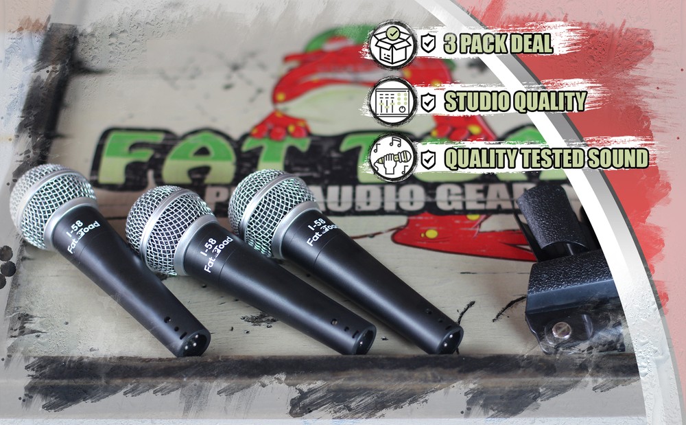 Vocal Handheld Microphones & Clips (3 Pack) by FAT TOAD | Cardioid Dynamic, Wire
