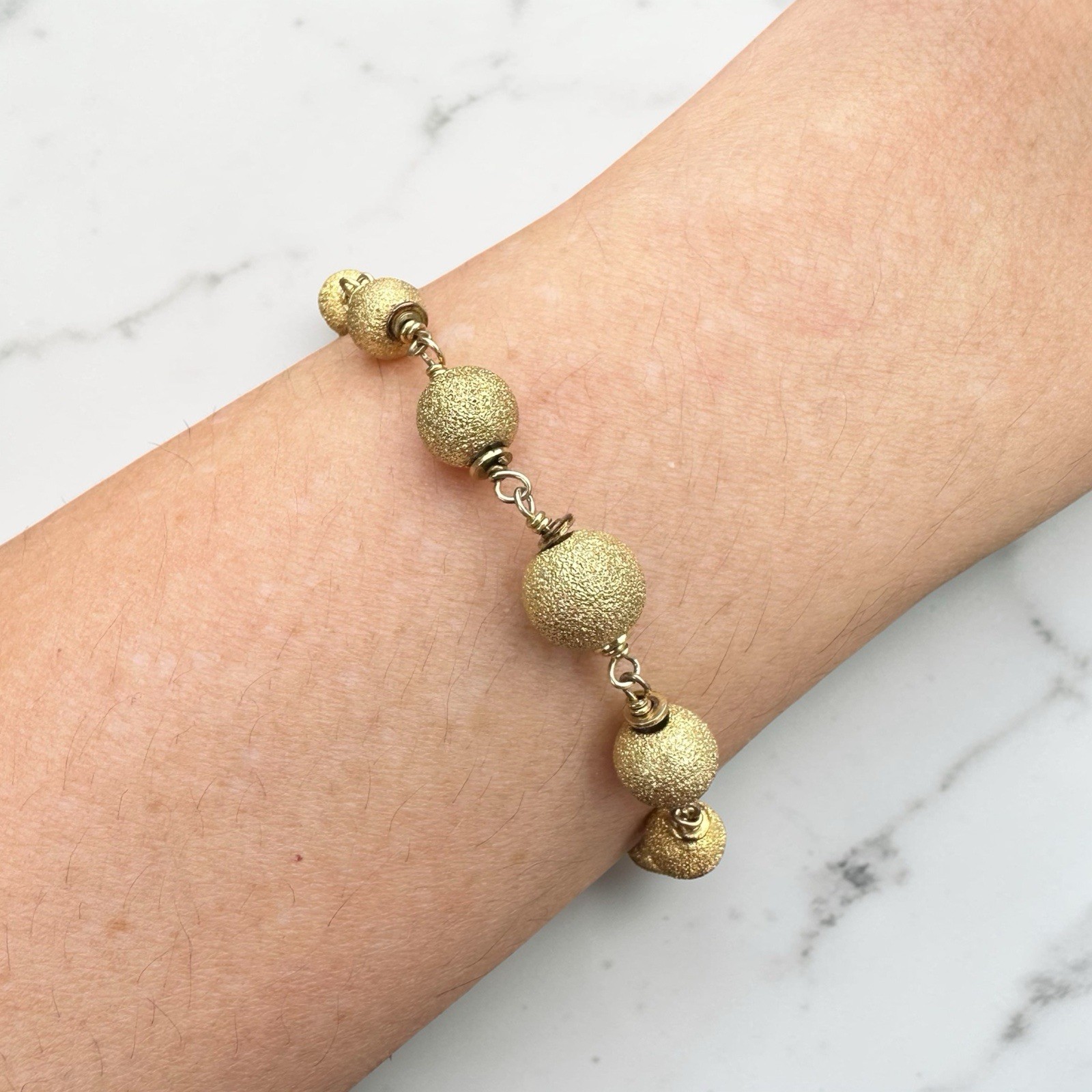 Gold Sterling Silver Stardust Bracelet Ball Beaded 925 Signed STS Vermeil 7.5”