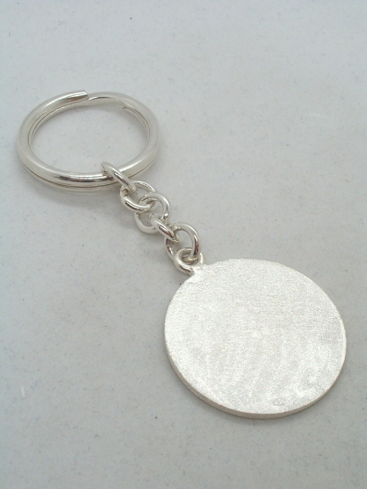 925 Silver Engraved Satin Round Plate KEYCHAIN - Size large