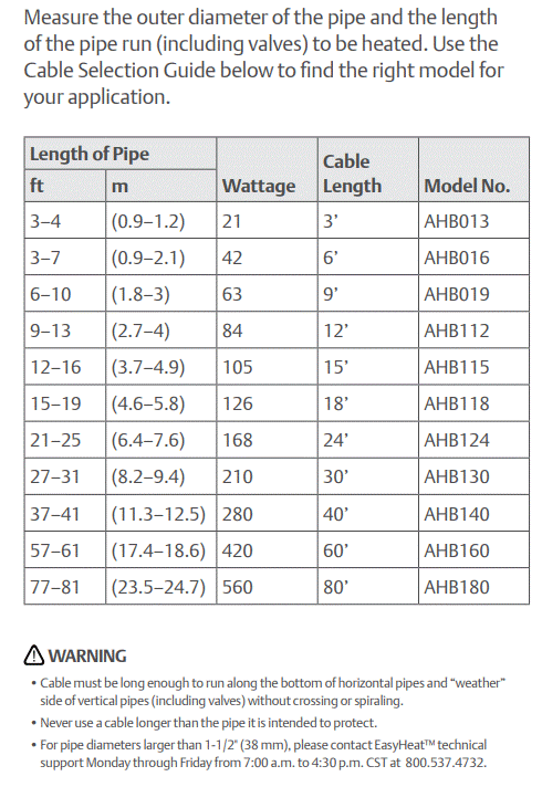 EASY HEAT Automatic Heating Cable For Water Pipe Freeze Proof Tape 3ft to 40 ft