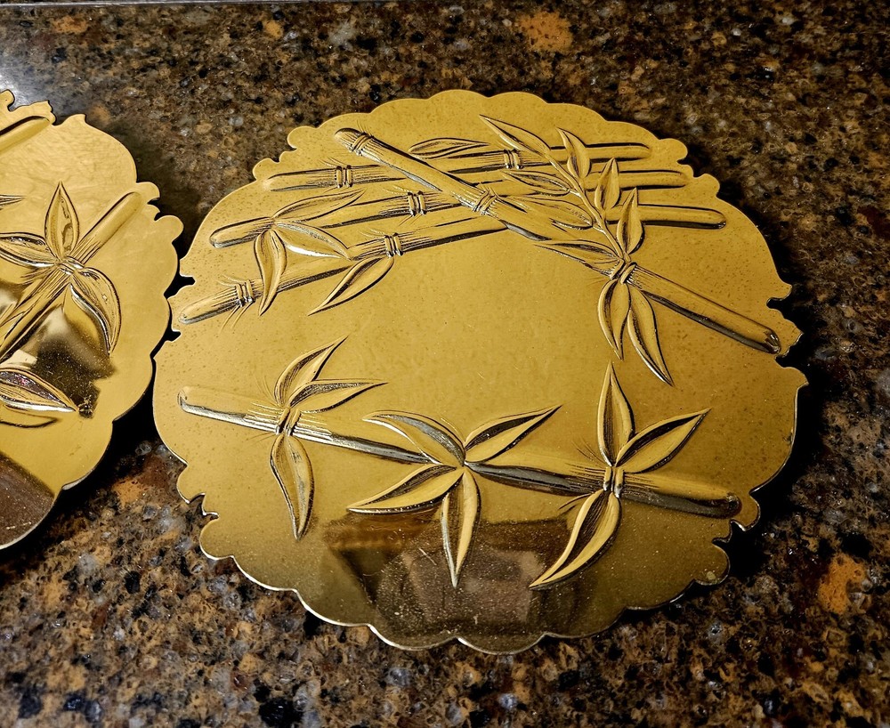 Pair Of Unique Solid Brass Trivet with Bamboo Design