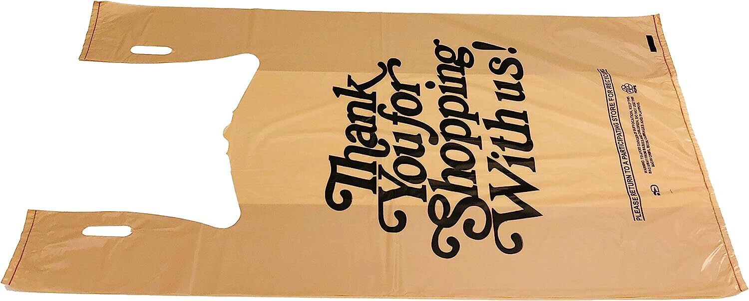 Bags 1/6 21 x 6.5 x 11.5 Heavy Duty .71 Mil Beige T-Shirt Plastic Shopping Bags