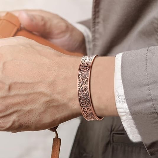 Men's Bracelet Magnetic Solid Pure Copper Bangle Tree Therapy Relief Arthritis