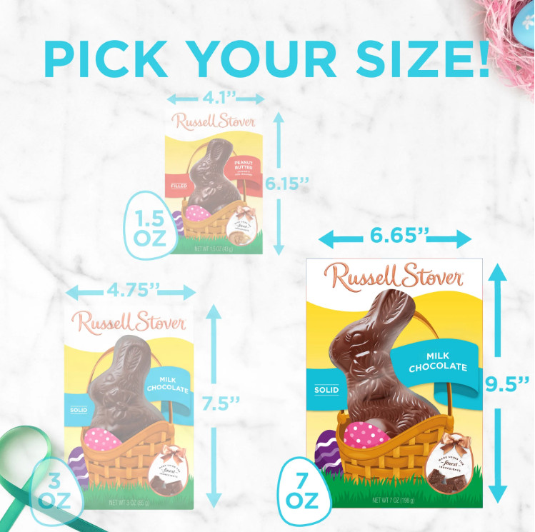 RUSSELL STOVER Easter Bunny Solid Milk Chocolate Candy Rabbit, 7 oz.
