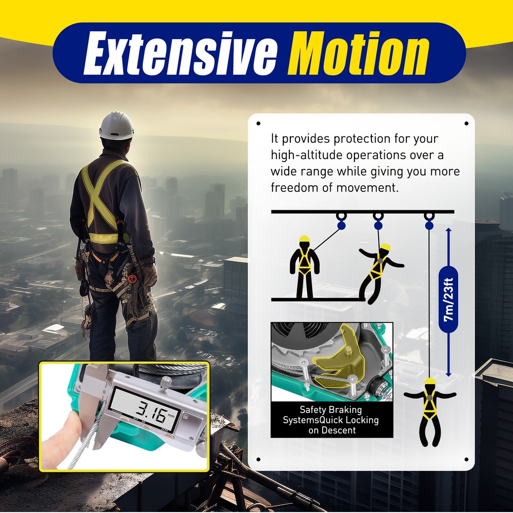 Self Retracting Lifeline 23 ft Fall Arrester Fall Protection Fall Arrestor Tool