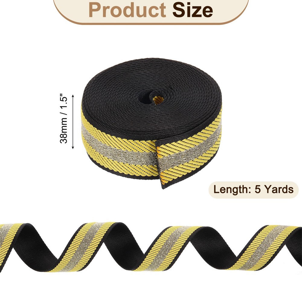 5Yards Nylon Webbing Strap, 38mm Striped Webbing Bag Strap, Yellow