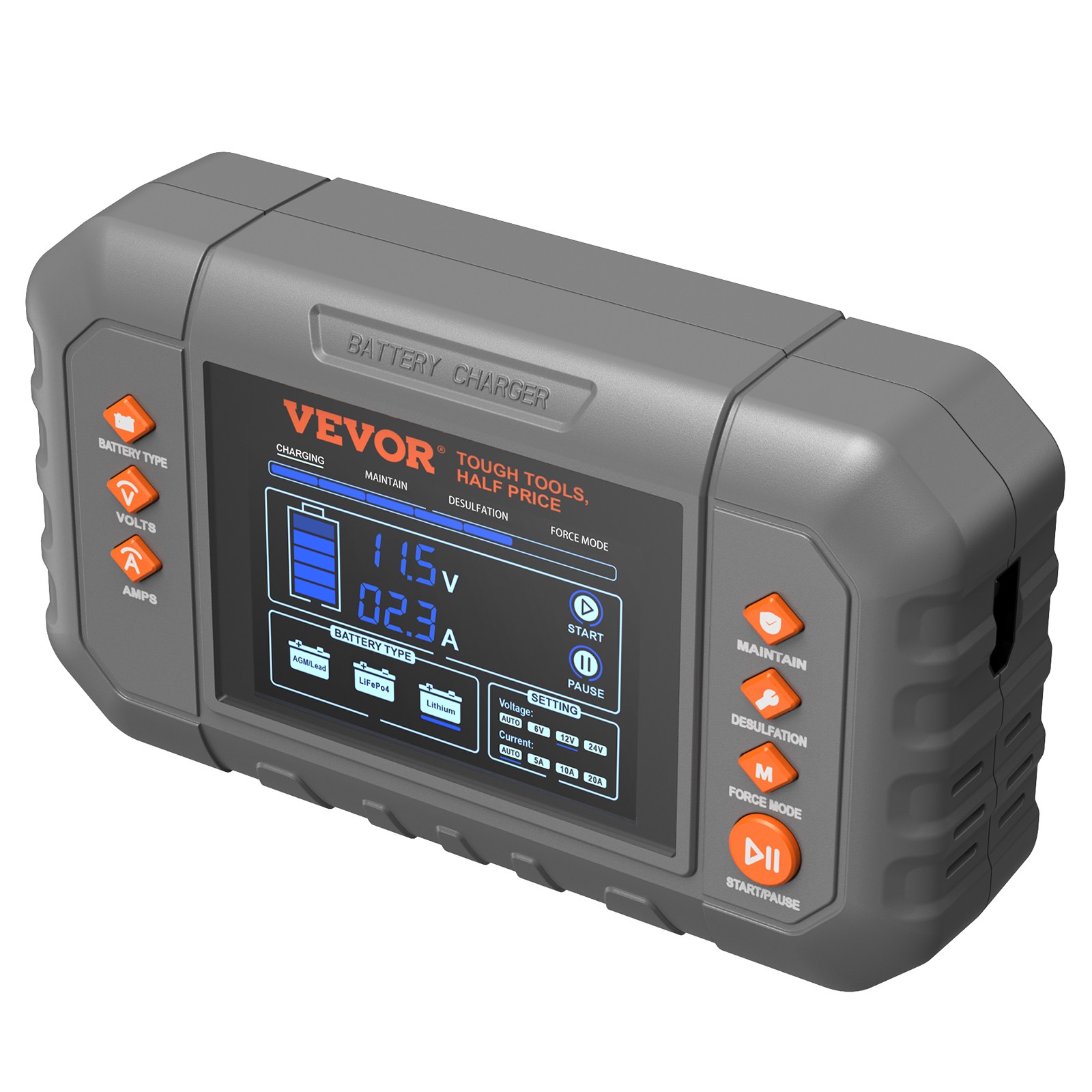 VEVOR Smart Battery Charger 20A Lithium LiFePO4 Lead-Acid Car Battery Charger