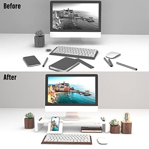 Monitor Stand Riser, Foldable Computer Monitor Riser, Adjustable Length White