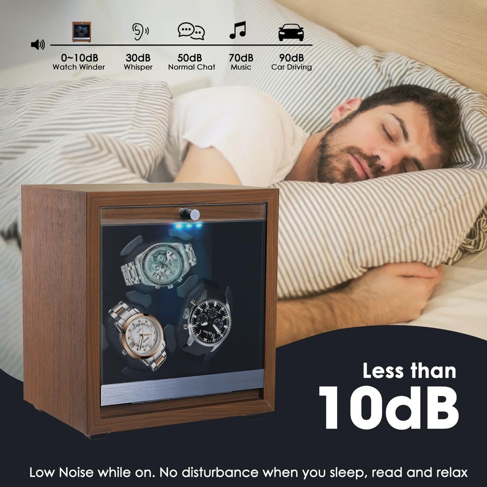 Watch Winder for Automatic Watches, 3 Automatic Rotating Watch Winder Box wit...