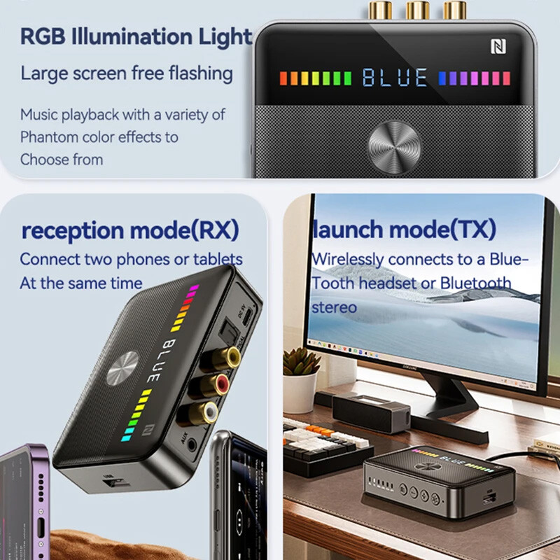 New Bluetooth Transmitter Receiver 3.5mm AUX RCA Coaxial Optical USB NFC Adapter