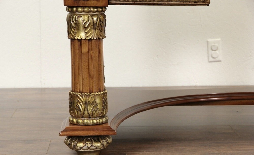 Classical Writing Desk, Carved Cherry & Maple with Dark Gold.