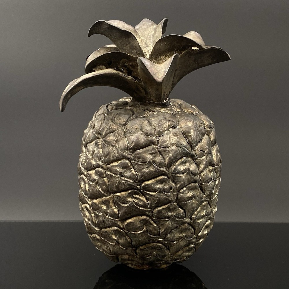 Vintage Silver-plated Pineapple Sculpture Casted From Real Fruit MCM Decor 7”