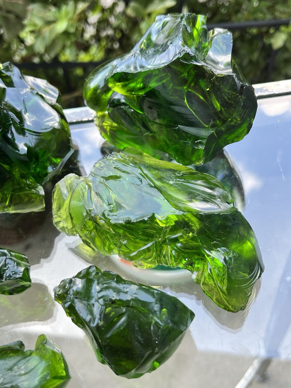 Lot of 10 Deep Green Fern Glass Cullet Slag Chunks ~ 6lbs Blenko