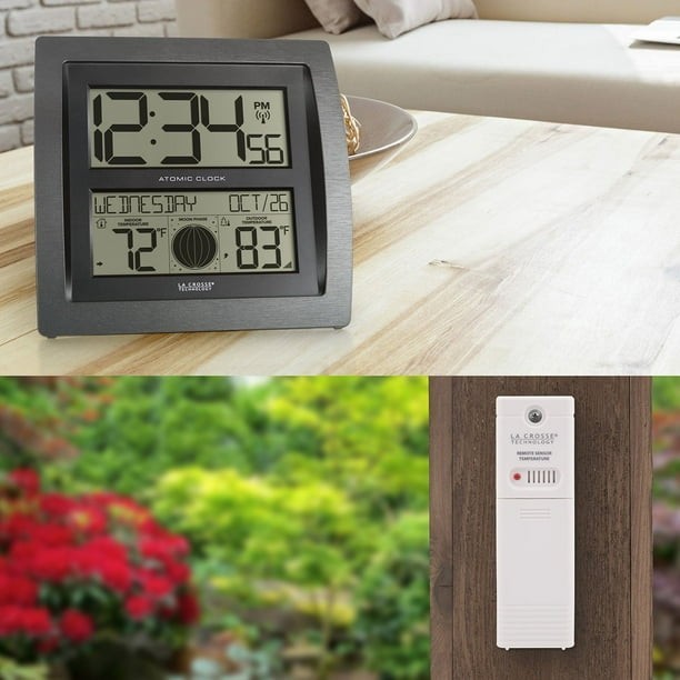 La Crosse Technology Digital Atomic Wall Clock–Indoor/Outdoor Temp & Moon Phase