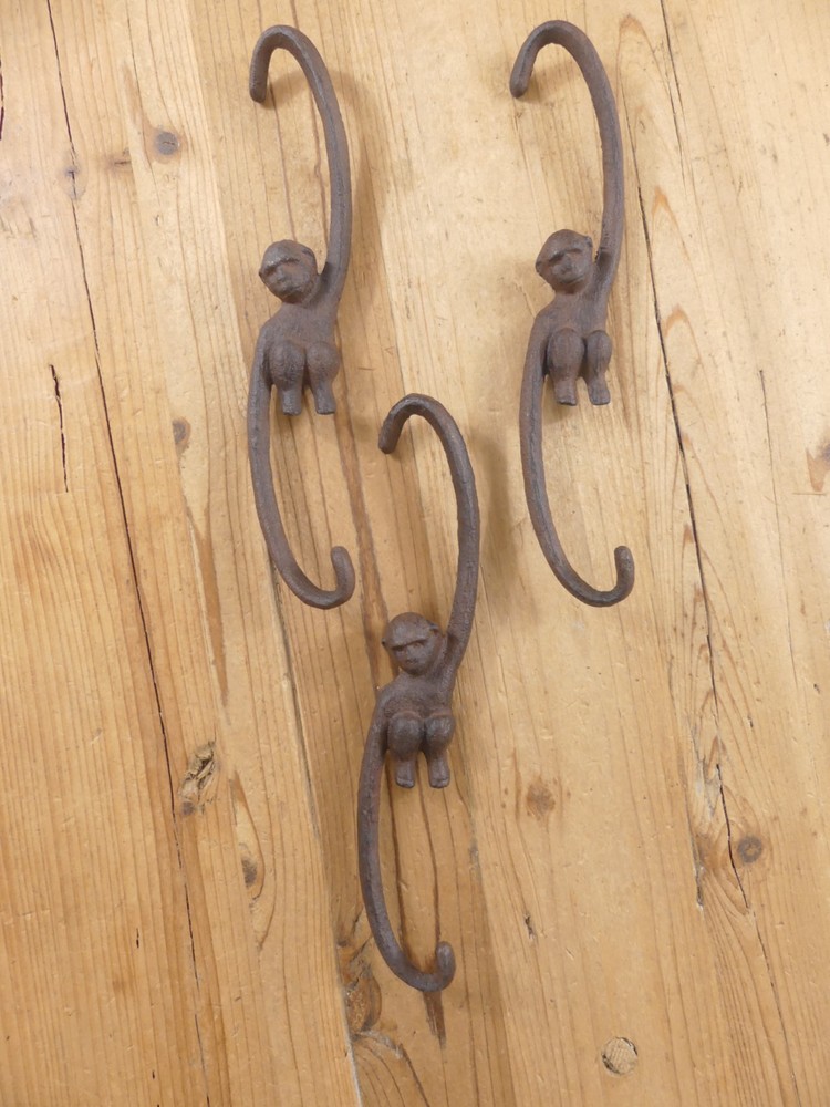 3 Large Monkey Hooks Plant Cast Iron Small Hook Hanger Kettle Hook Hanging Set