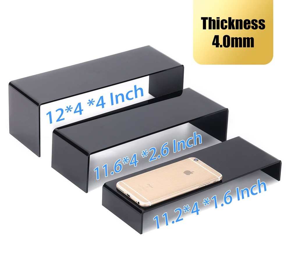 6Pcs Large Acrylic Risers, 2 Set(11.2”L~11.6”L~12”L) Black Rectangular Showca...