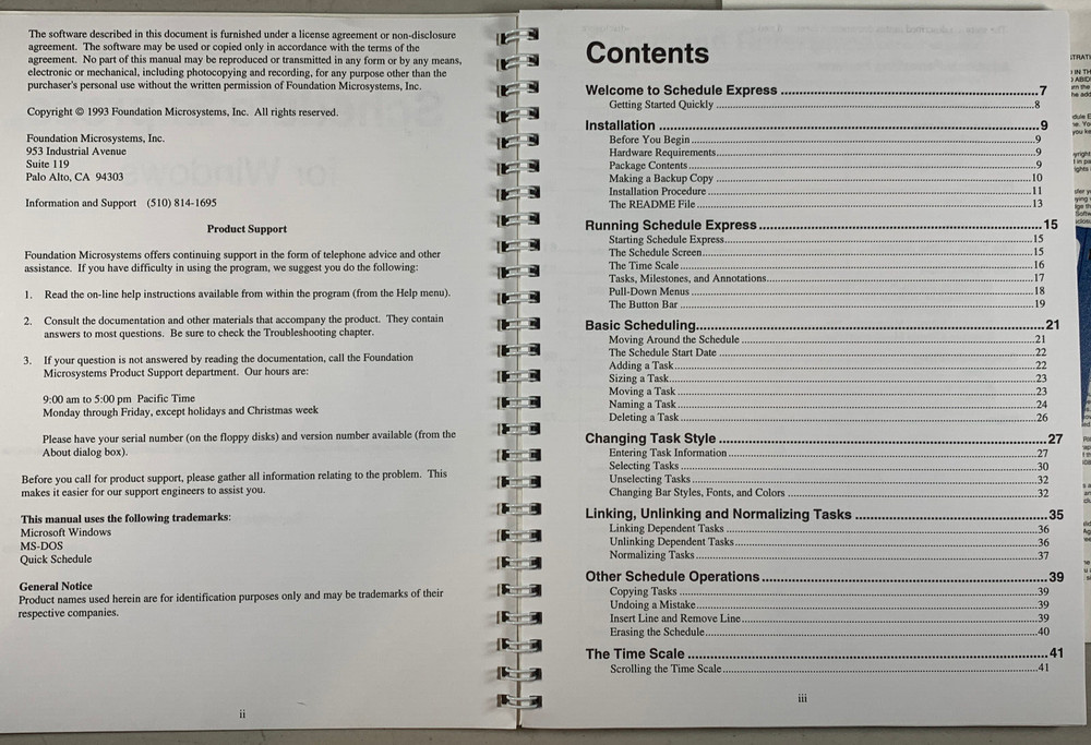 1992 Foundation Microsystems SCHEDULE EXPRESS Windows Project Managing Software