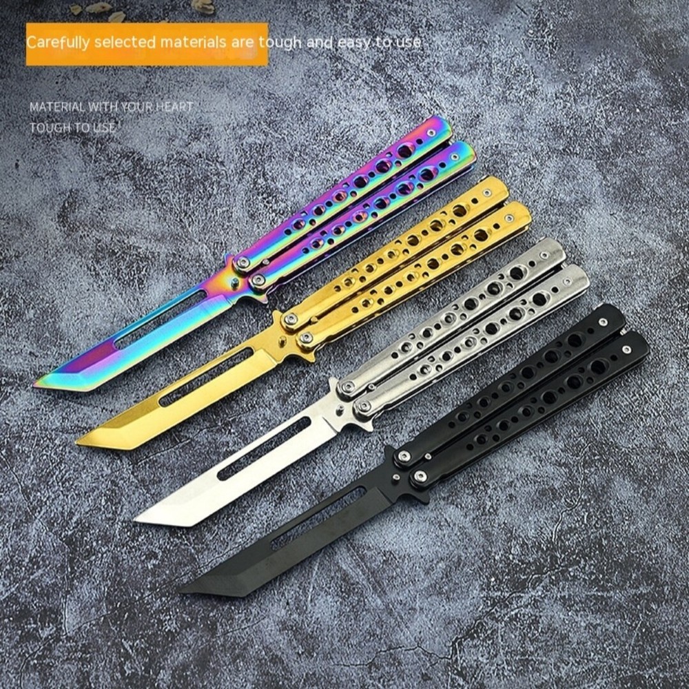 Foldable Metal Butterfly Practice Knife NON SHARP Trainer No Edge Knives