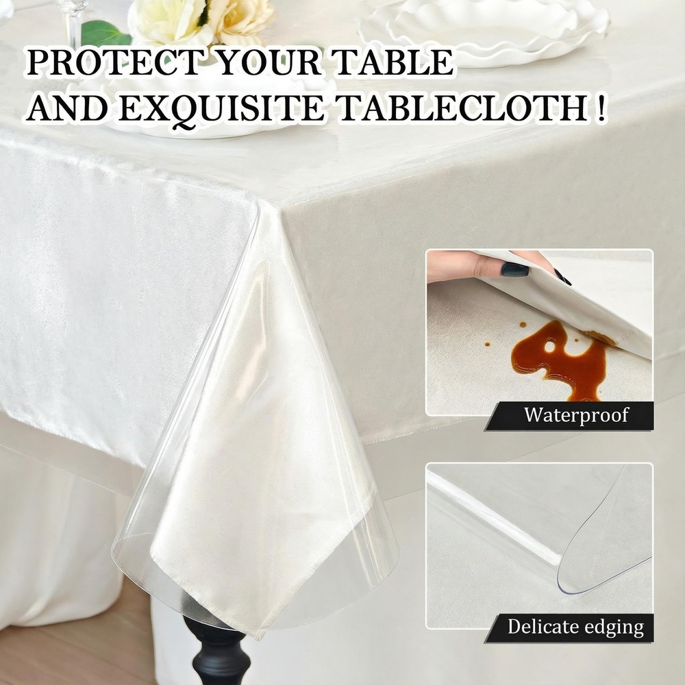 Clear Plastic Tablecloth Protector 100% Waterproof Vinyl Table Cover Rectangl...
