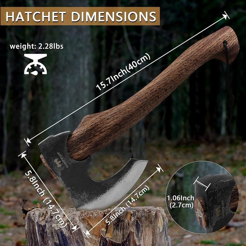 Multipurpose Camping Hatchet Durable Axe W/ Beech Wood Handle & Sheath New