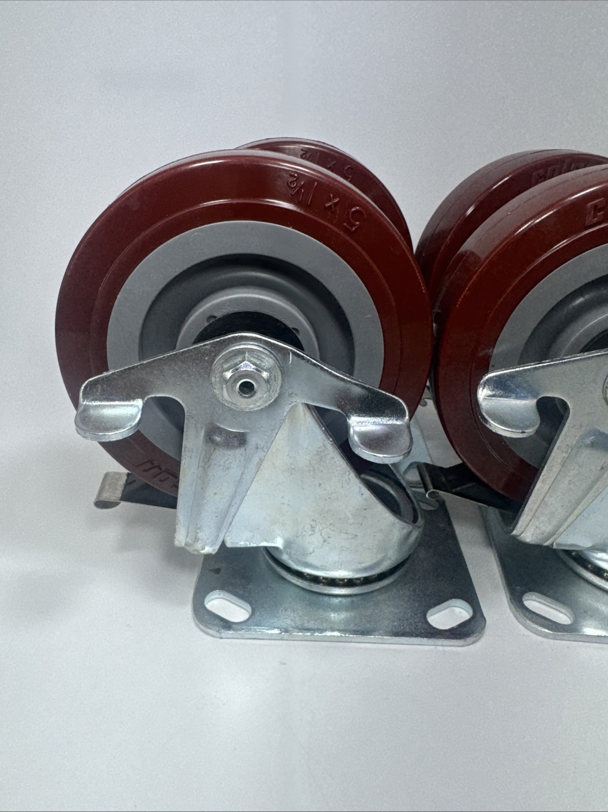 4PK Colson 5" x 1.5" Polyurethane Swivel & Fixed Caster Wheels W/ Brakes
