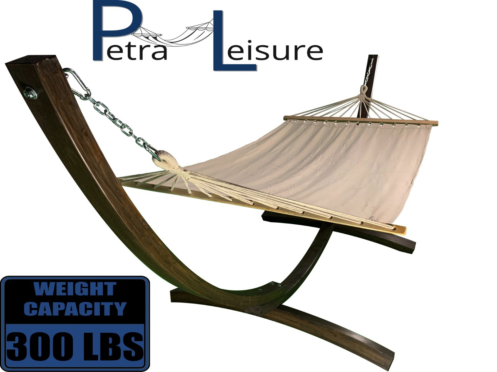 12 Ft Water Treated Coffee Stain Wooden Arc Hammock Stand + Beige Hammock bed
