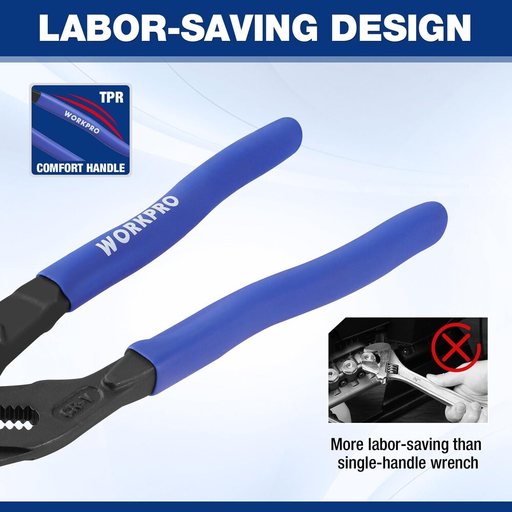 WORKPRO 10" Plier Wrench Adjustable Parallel Smooth Jaw Pliers CR-V Construction