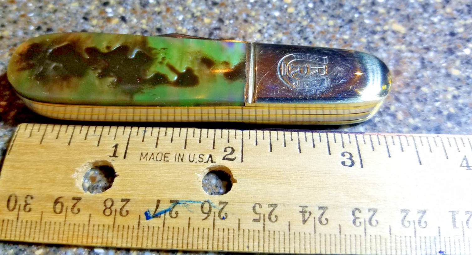 Rough Rider RR346, Barlow Imitation Abalone, 3-3/8", 2-Blades, Engraved Bolster