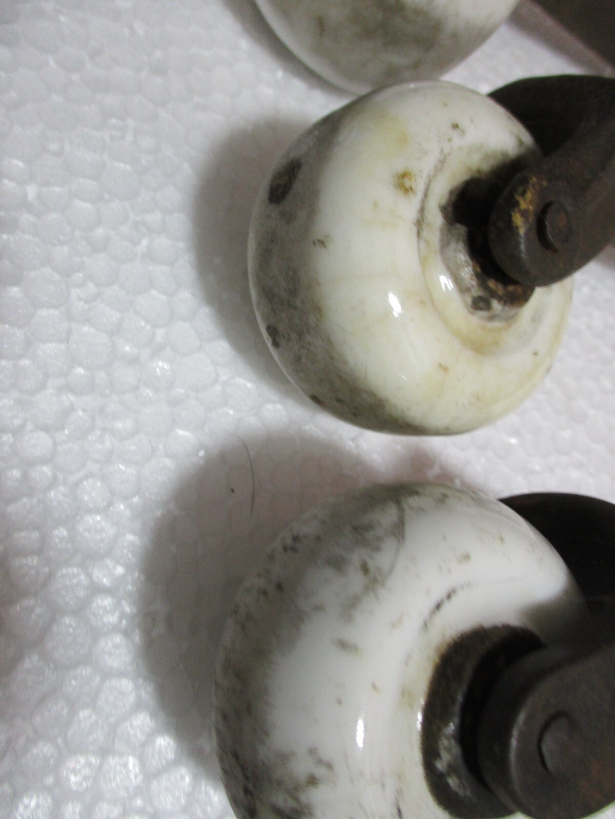 5 LARGE Antique Furniture Porcelain Caster Wheels Steel Pins NON MATCHING!!!