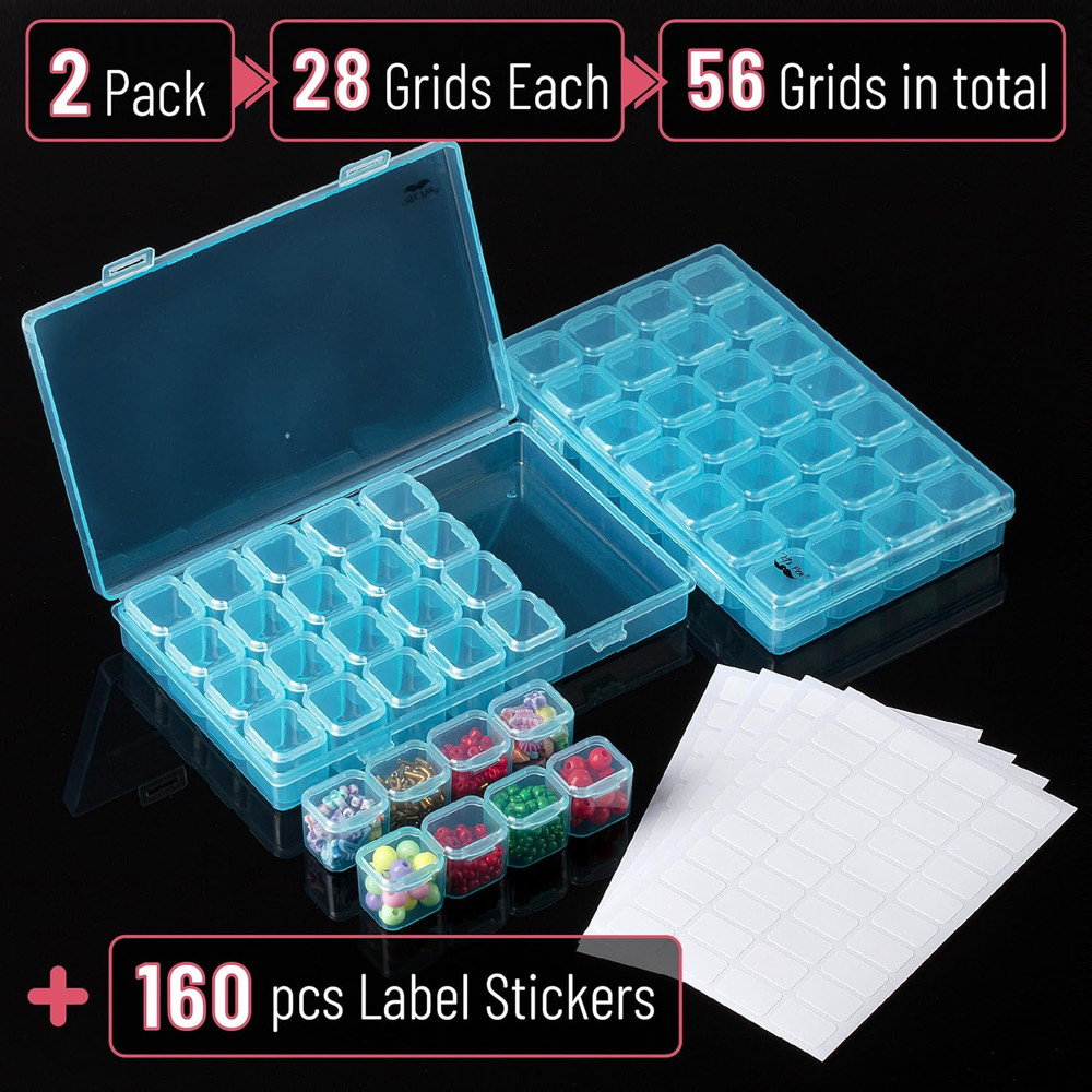 - Bead Storage Containers, 28 Grids, 2 Pack, Transparent Blue Small Bead Orga...