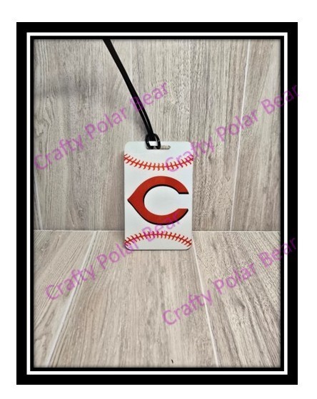 Luggage Tag Reds Baseball Seems Themed w/Strap Loop Handmade