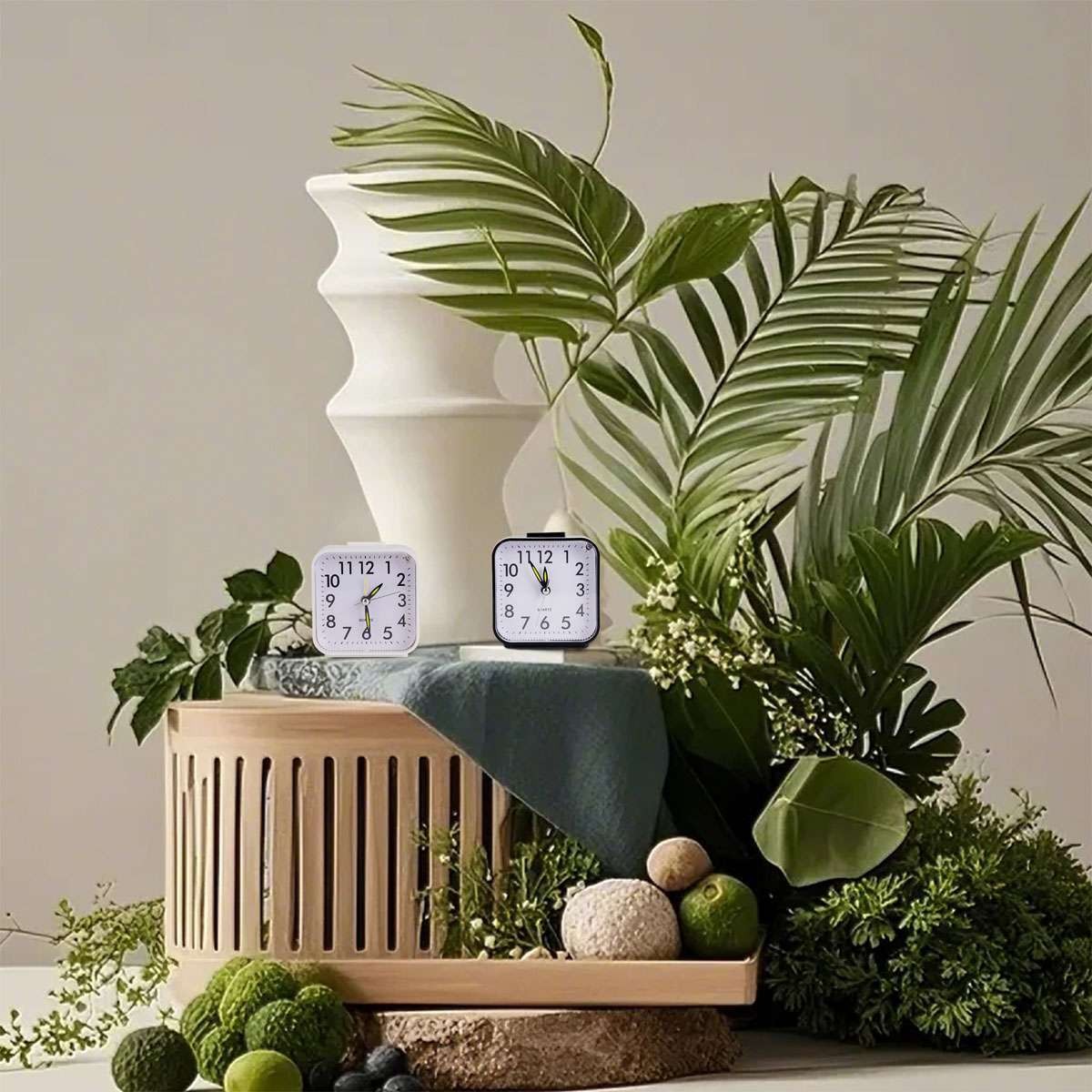 Small Travel Alarm Clock Analog Battery Operated Silent No Ticking With Light