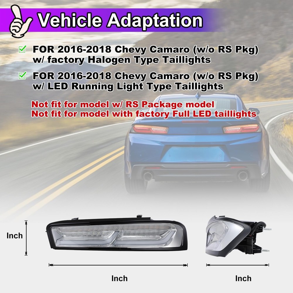 LED Tail Lights Sequential for Camaro 2016-2018 Clear Lens Not for RS Package