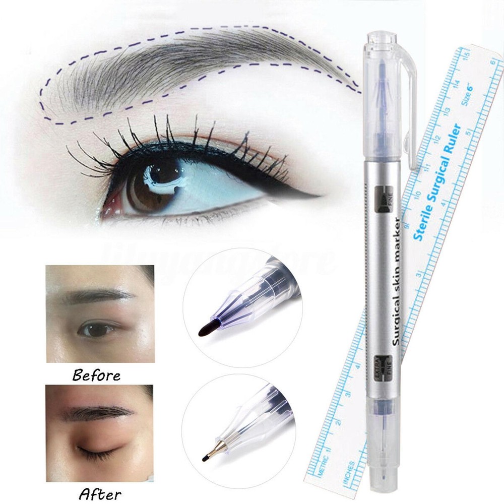 Semi Permanent Makeup Eyebrow Tattoo Marking Positioning Pen + Measuring Ruler E