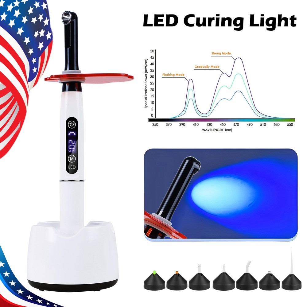 Potable Wireless LED Curing Light 1 Second with 7 Working Head Lens 2400mW/cm2