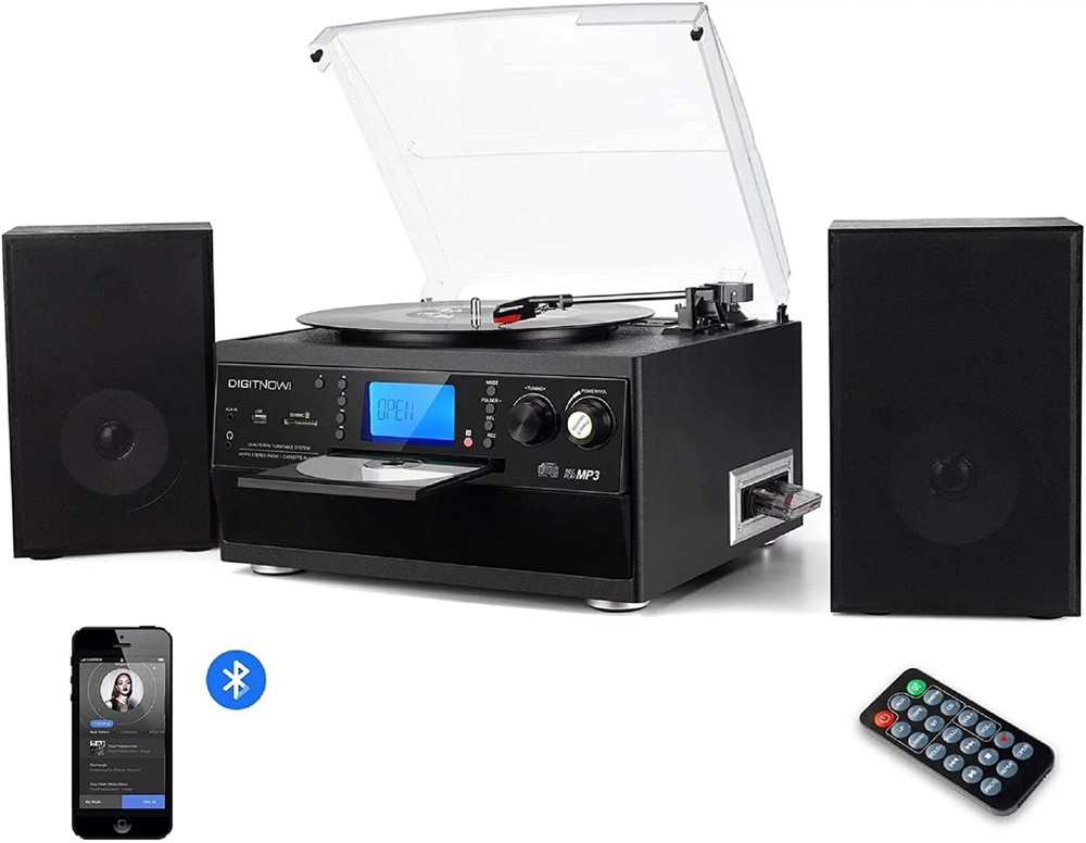 DIGITNOW M504 Bluetooth Record Player Turntable with Stereo Speaker, CD Player,