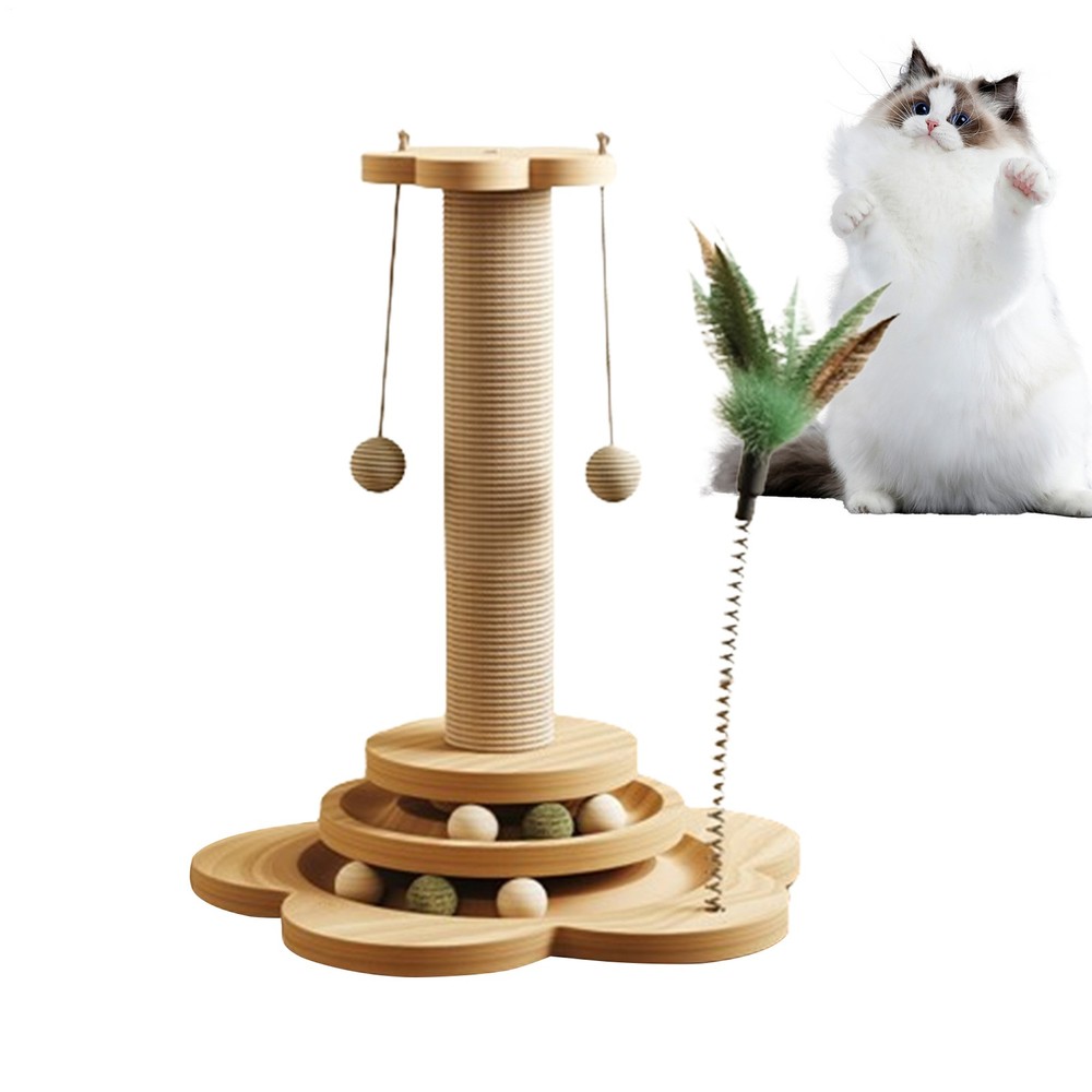 Cat Scratching Post Activity Tree Kitten Climbing Tower Pole Toy with Balls