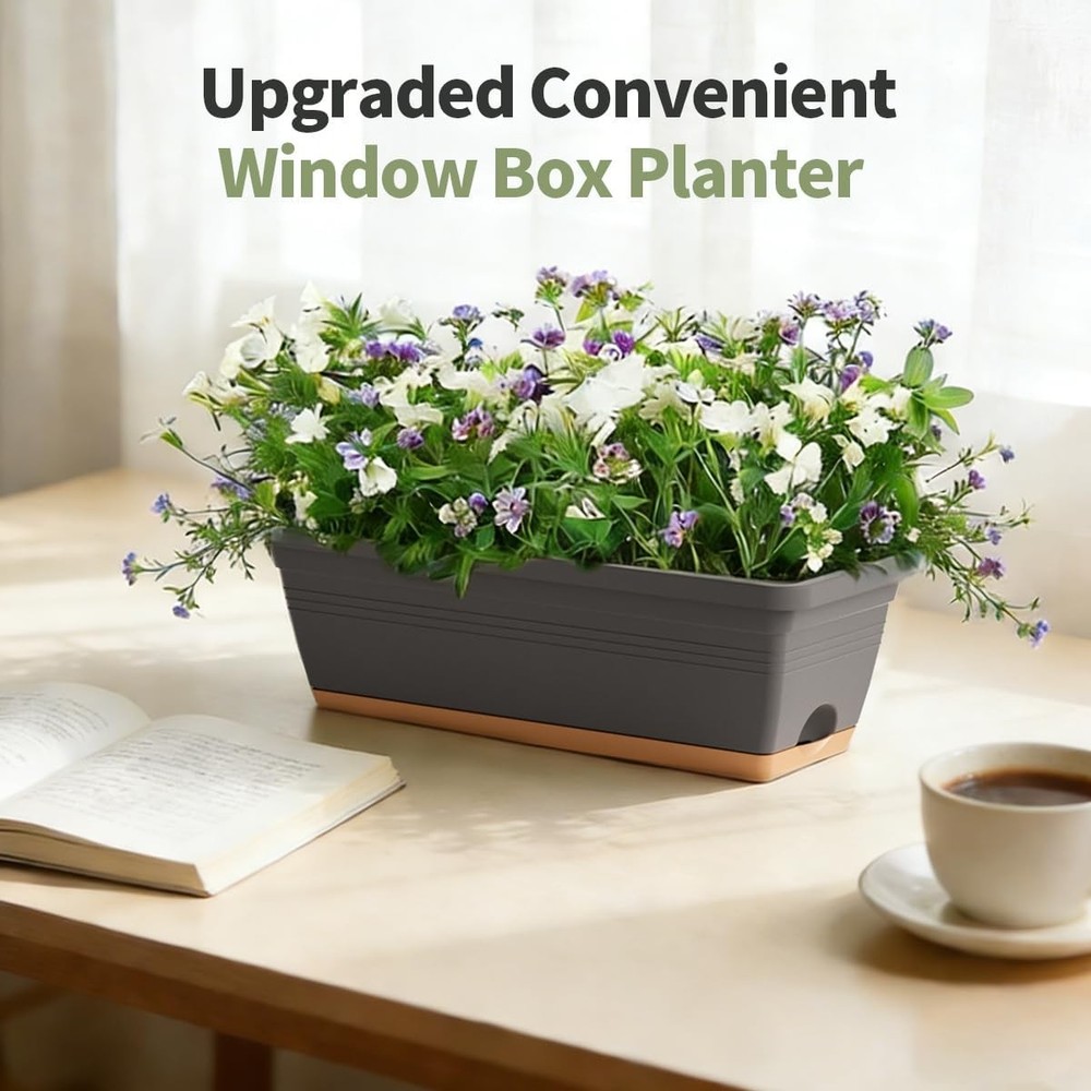 Window Box Planter 6 Pack Plastic Vegetable Flower Window Planters Boxes 16