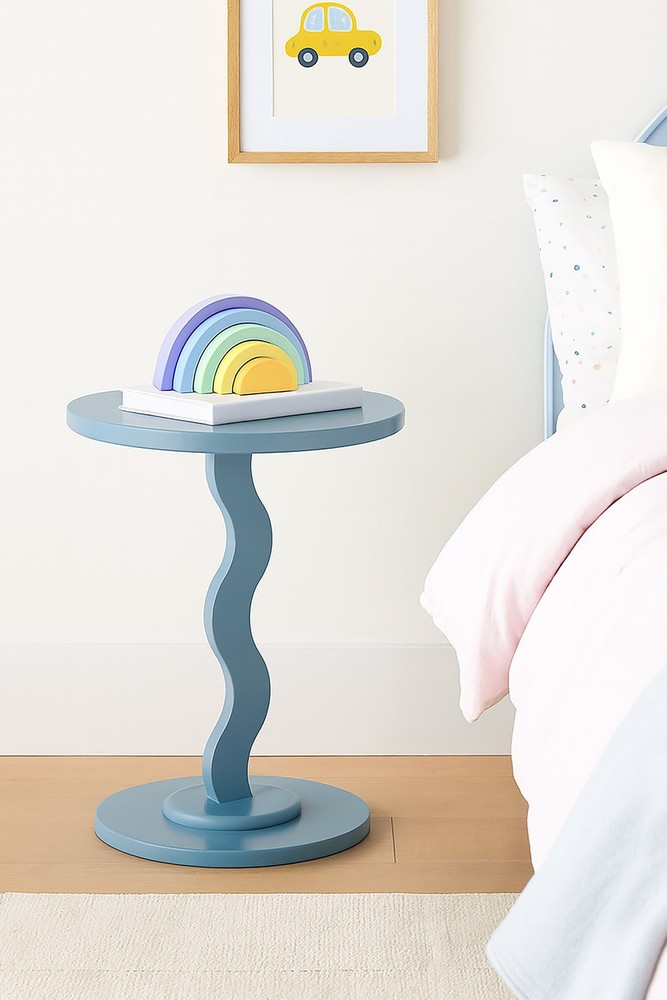 Wood Wavy Nightstand Side Table Bluestone