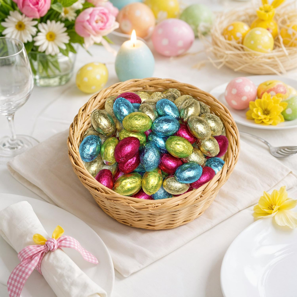Milk Chocolate Easter Eggs Candy - Foil Wrapped Chocolate Candy Eggs for Easter