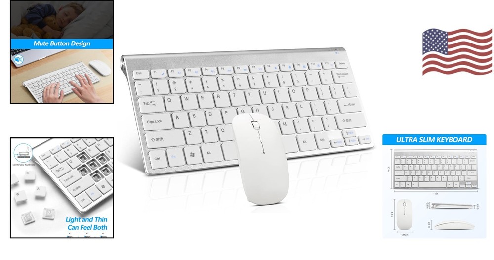 Ambidextrous Wireless Keyboard and Mouse Combo - Sleek Silver White Finish